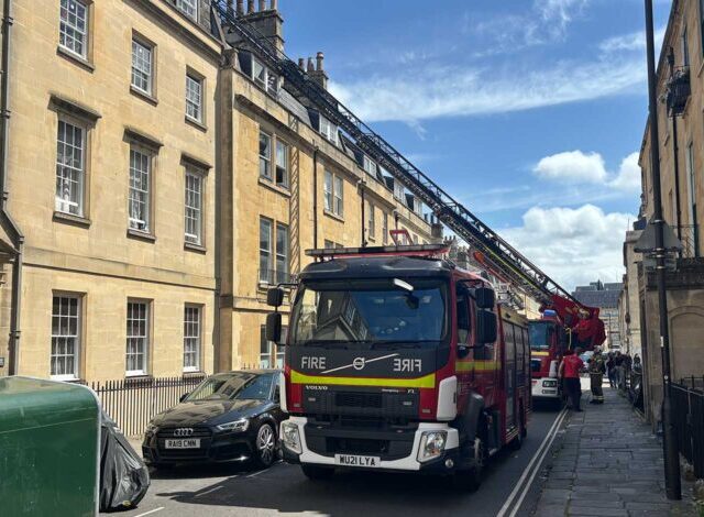 Fire crews close road to rescue gull trapped on building balcony