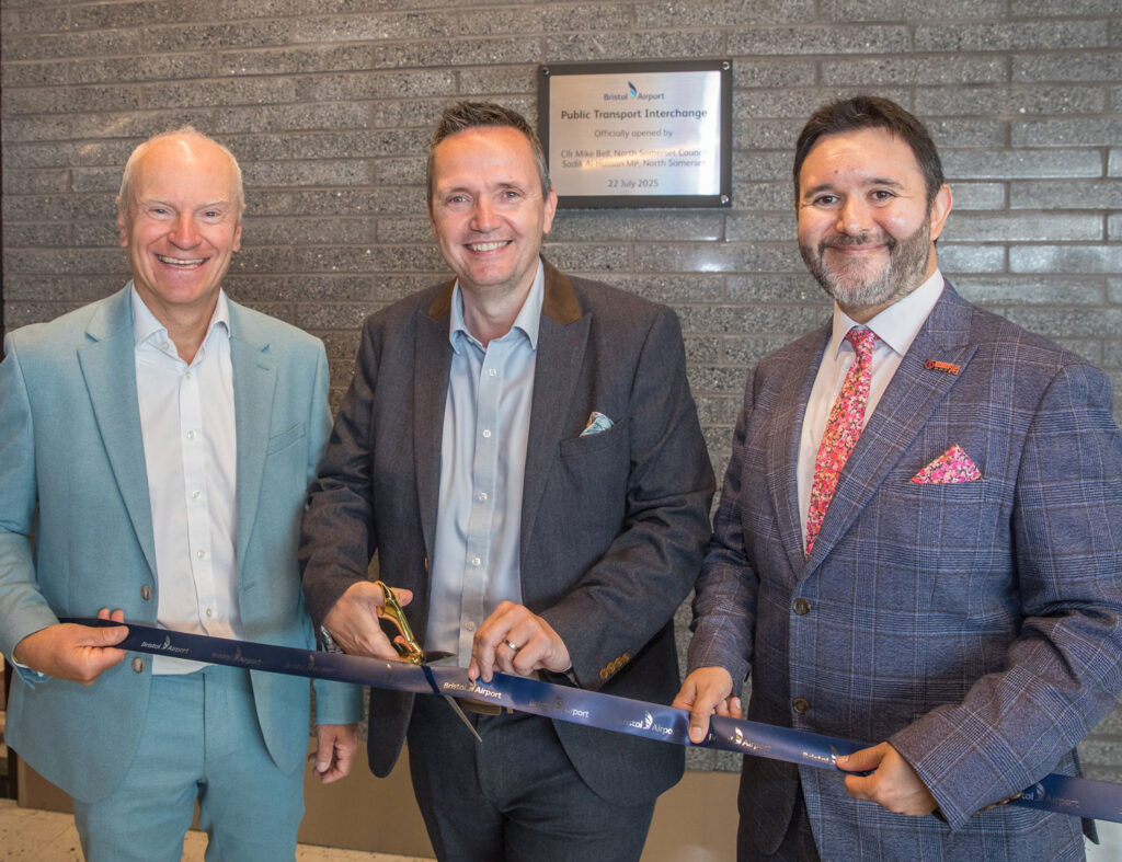 Cllr Mike Bell, leader of North Somerset Council, Sadik Al-Hassan MP and Dave Lees, CEO, Bristol Airport
