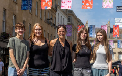 Student designs inspired by Zandra Rhodes brighten Bath’s Milsom Quarter